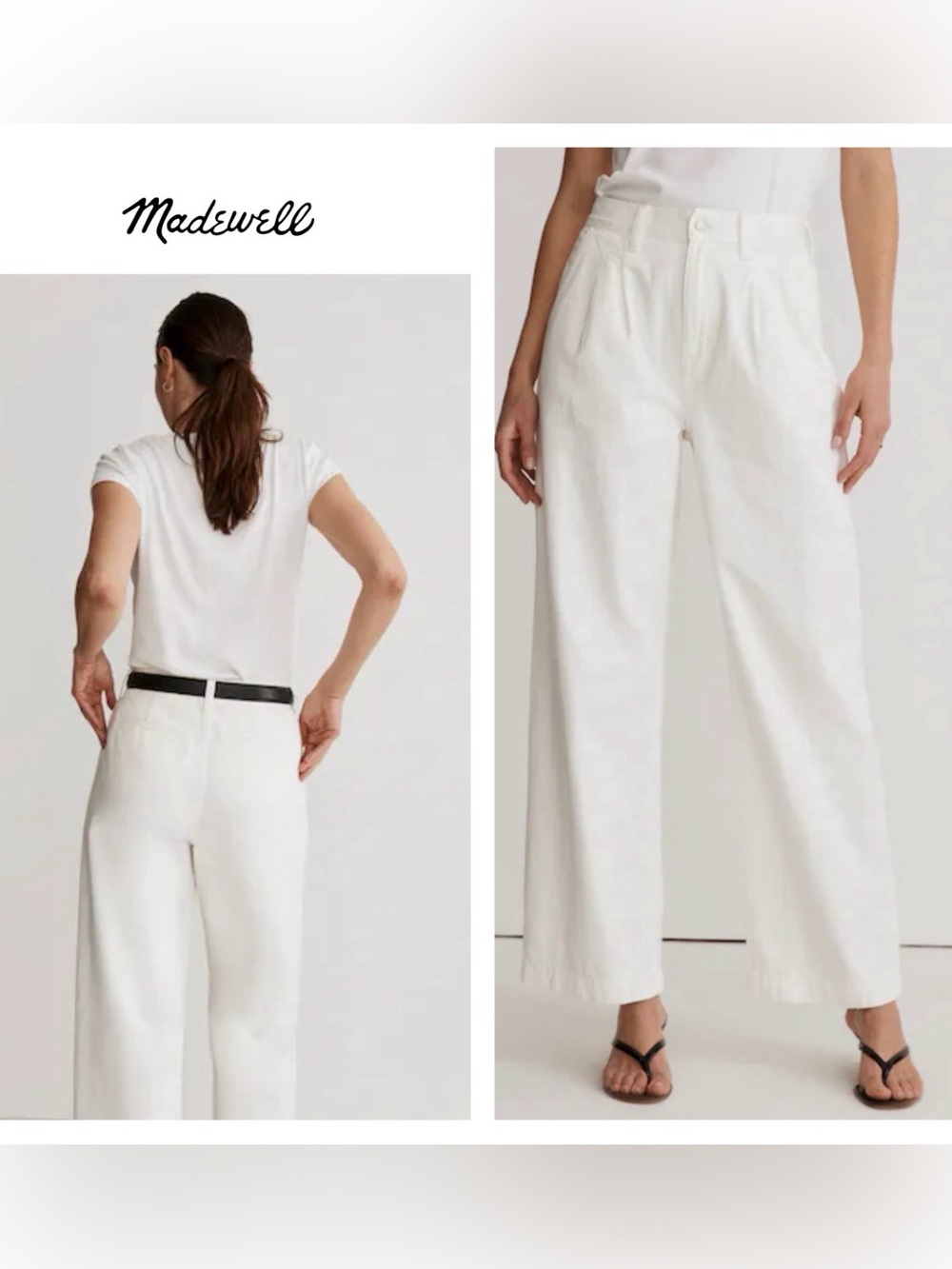 Madewell Pleated Wide Leg Off White Cotton Linen Pants Size 33 NWT High Rise